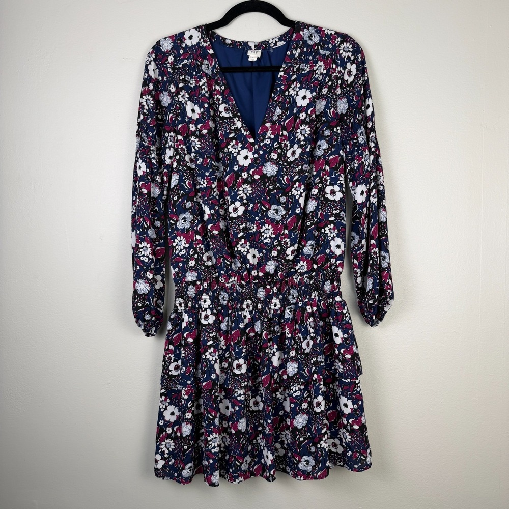 Gap Wrap Dress‎ Women's Small Blue White Floral Ruffled Hem Smocked Waist V-Neck